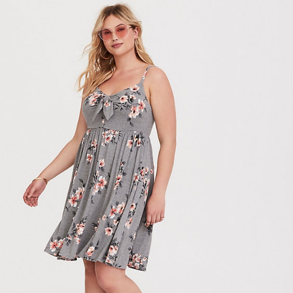 Grey floral jersey bow front dress